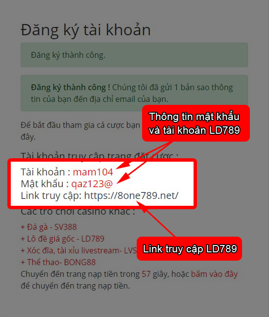 Thông tin tài khoản LD789